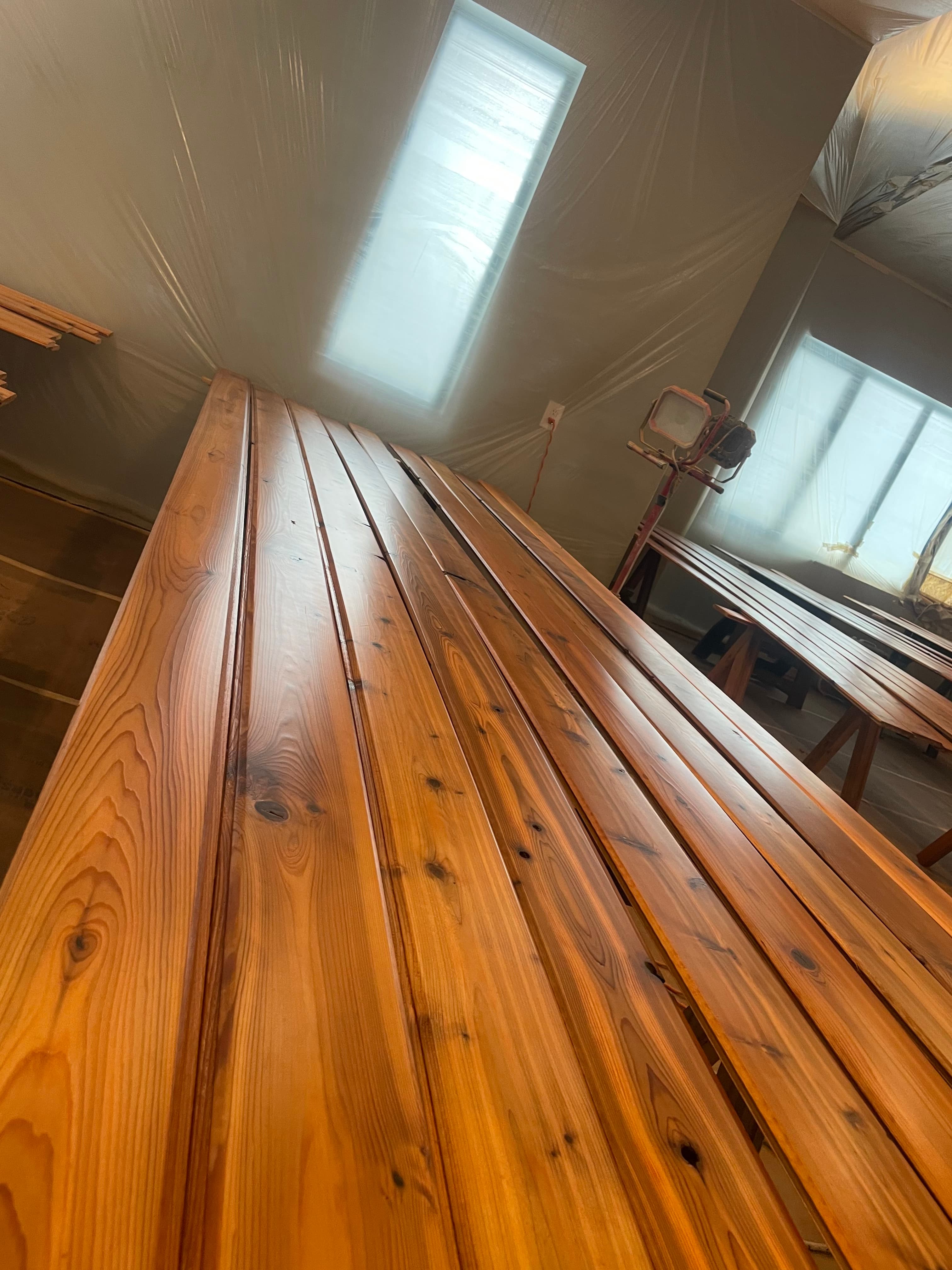 Stained beam and plank ceiling over a repainted Spokane, WA interior